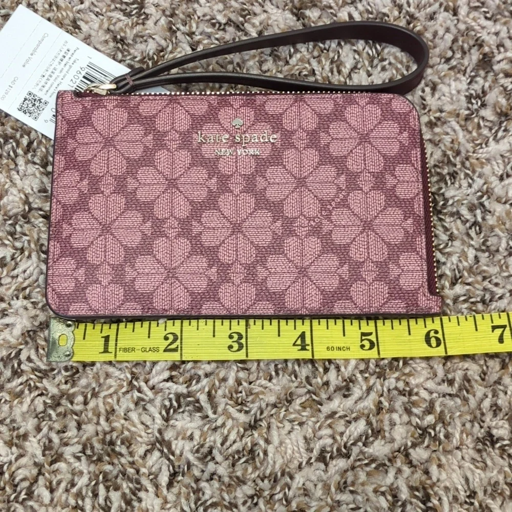 Kate Spade Lucy small floral grenache Spade logo zip wristlet wallet - Picture 10 of 11